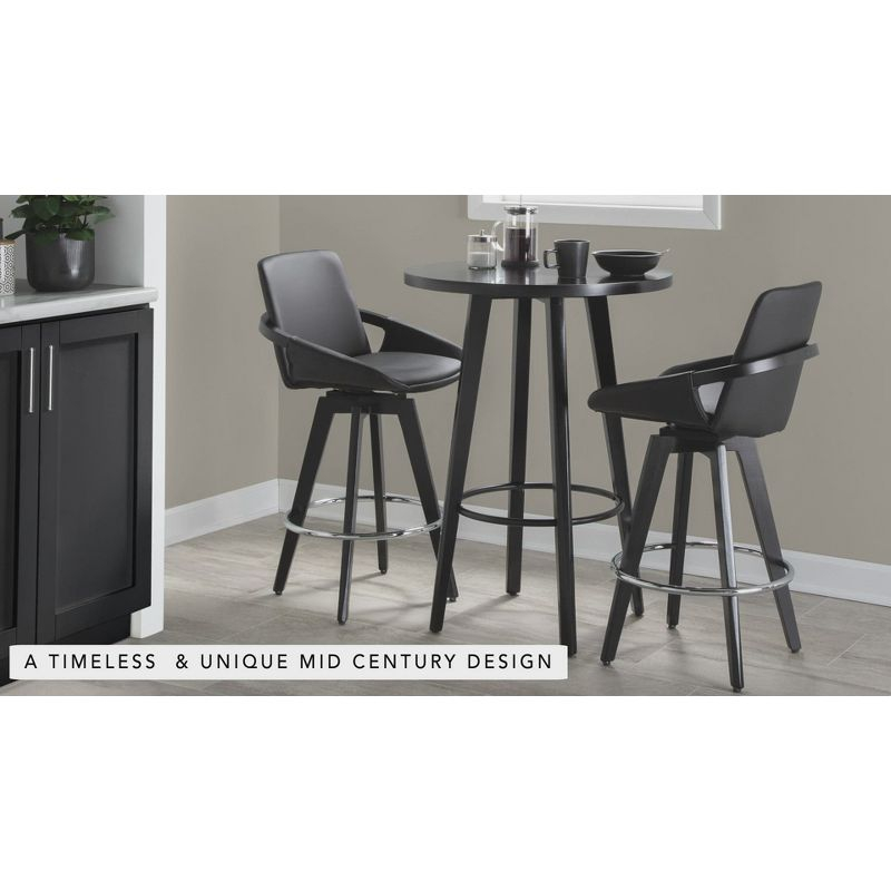 Set of 2 Cosmo PU Leather/Metal/Wood Counter Height Barstools Black/Gold/Cream - LumiSource: Swivel, Upholstered, Spot Clean