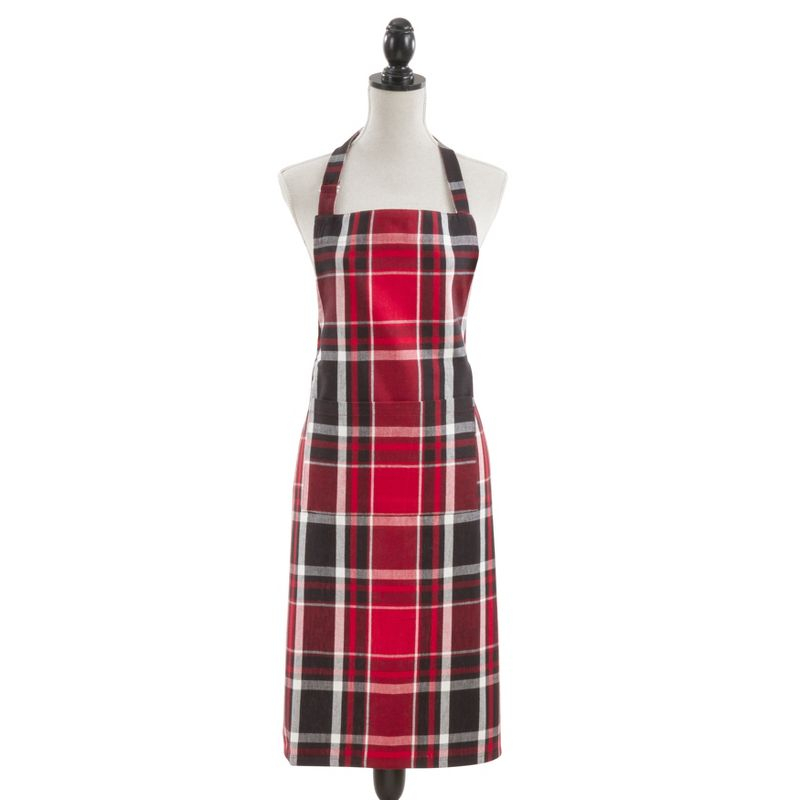 Saro Lifestyle Plaid Apron, 24"x36", Red