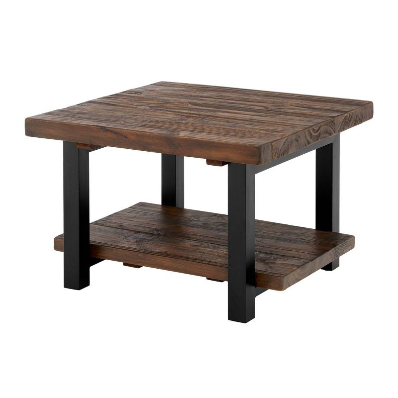 Pomona Cube Coffee Table Rustic Natural - Alaterre Furniture: Fixed Shelf, Metal Legs, Square Shape