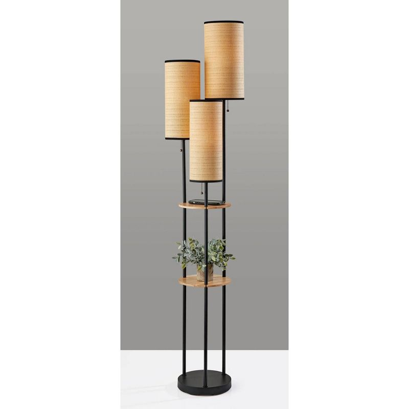 Adesso Trio Floor Lamp Black and Antique Brass: ETL Listed, 68.5" Height, 3 Woven Paper Shades