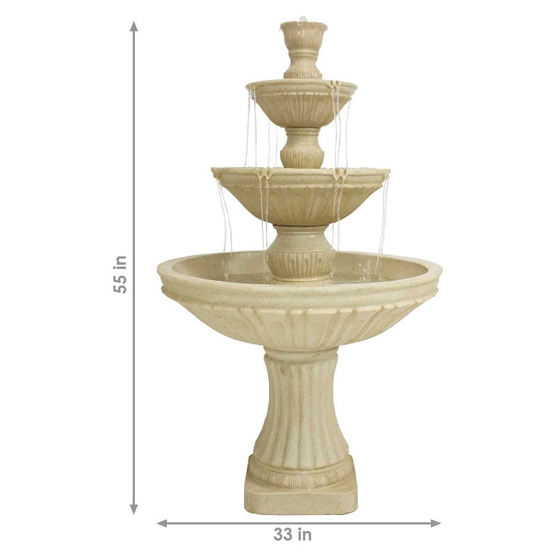 Sunnydaze 55"H Electric Polystone Classic Style 3-Tier Designer Outdoor Water Fountain, White Finish