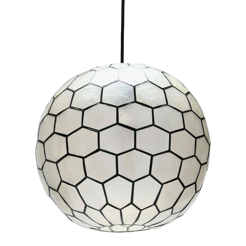 Storied Home 14"x13" Capiz Honeycomb Globe Pendant Light Capiz White Seashells Black: Artisan Crafted, ETL & UL Listed