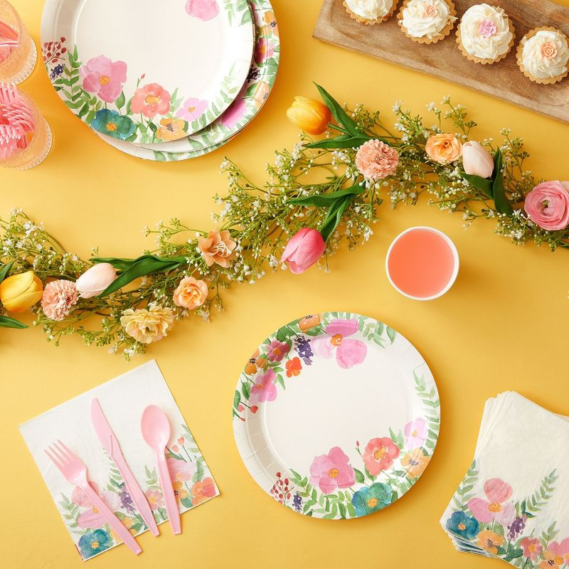 Juvale 144 Piece Watercolor Flower Tea Party Supplies, Includes Disposable Floral Paper Plates, Napkins, Cups, Cutlery