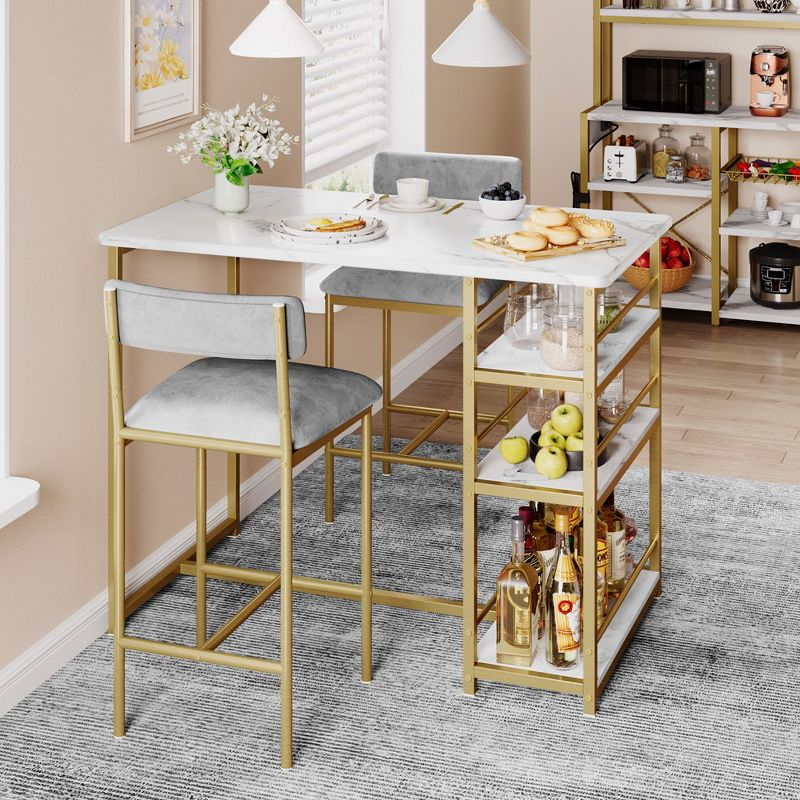 Gold and Gray 3-Piece Dining Set with Storage Shelves