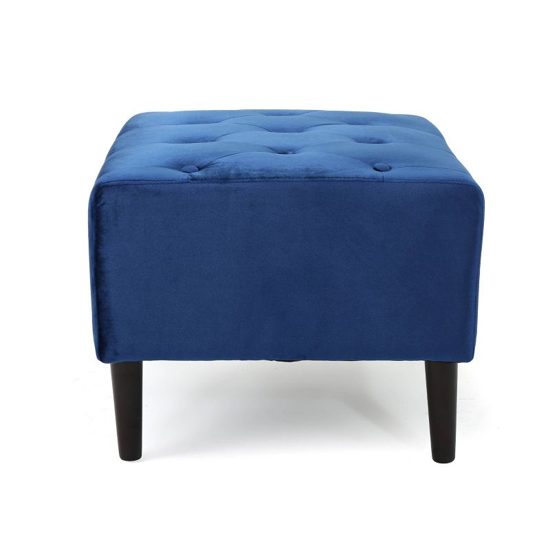 Kimiko Tufted Ottoman Navy - Christopher Knight Home: Modern Velvet Footstool, Wood Frame, Spot Clean