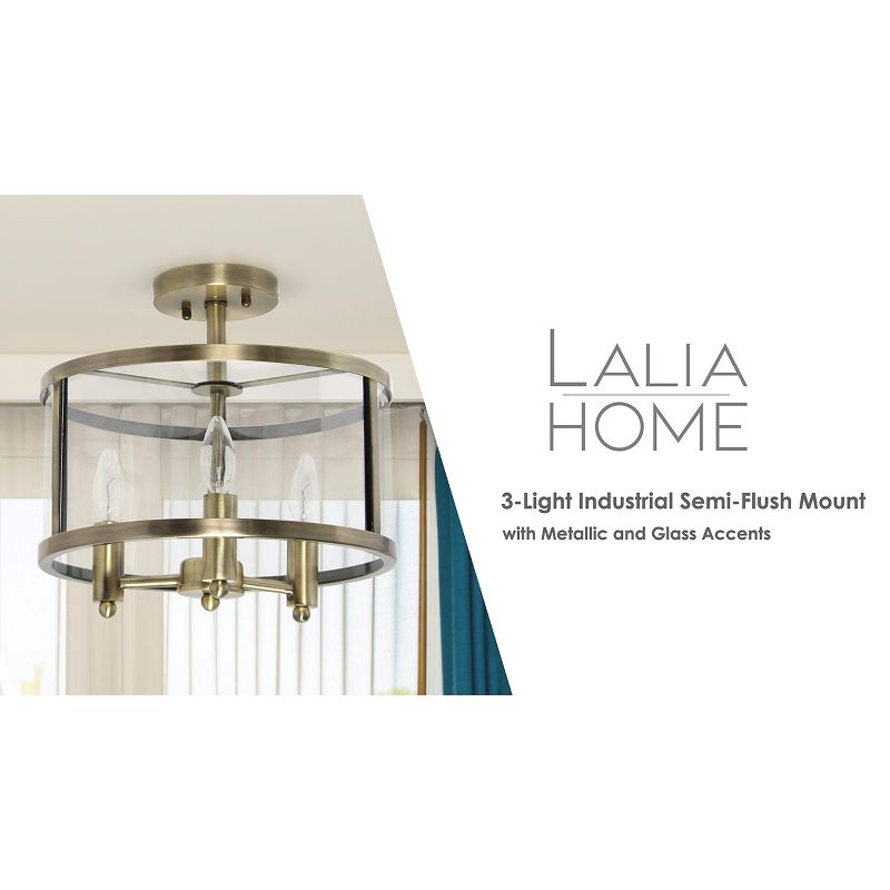 3-Light 13" Industrial Farmhouse Glass/Metallic Accented Semi-flushmount Ceiling Light - Lalia Home