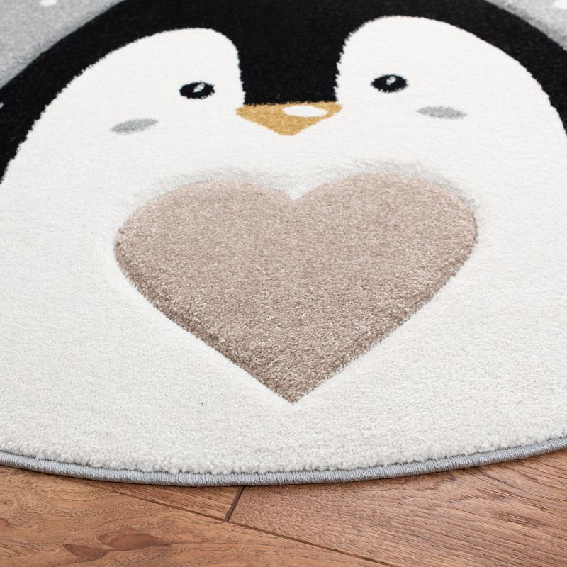 Carousel Kids CRK132 Power Loomed Area Rug - Light Grey/Black - 5'3" round - Safavieh.