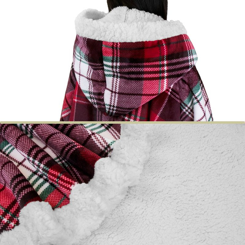 PAVILIA Angel Wrap Hooded Blanket for Women Adult, Wearable Cozy Wrap Throw Fleece Shawl Cape, Tartan Plaid/Faux Shearling