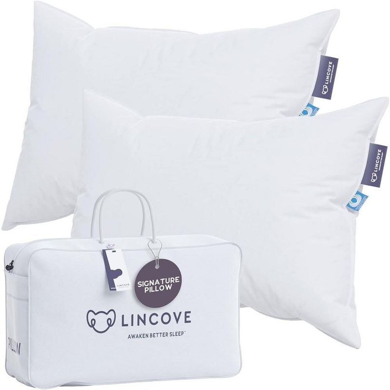 Lincove Signature 100% Canadian Down Luxury Sleeping Pillow - 800 Fill Power, 500 Thread Count Cotton Shell, Standard - Soft, 2 Pack