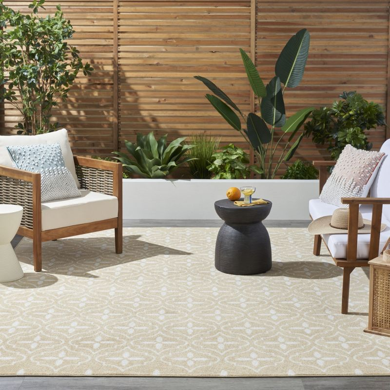 Nourison Essentials Moroccan Modern Indoor Outdoor Rug Ivory Beige 6' x 9'