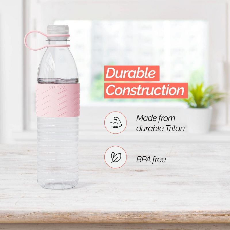 Copco Hydra Sports Water Bottle 20 Ounce Non Slip Sleeve BPA Free Tritan Plastic Reusable - Pink 2510-2298