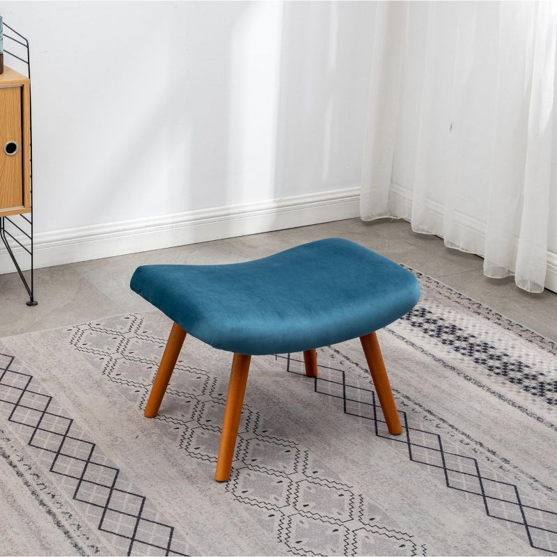 Roundhill Furniture Leiria Contemporary Silky Velvet Tufted Accent Chair with Ottoman, Blue