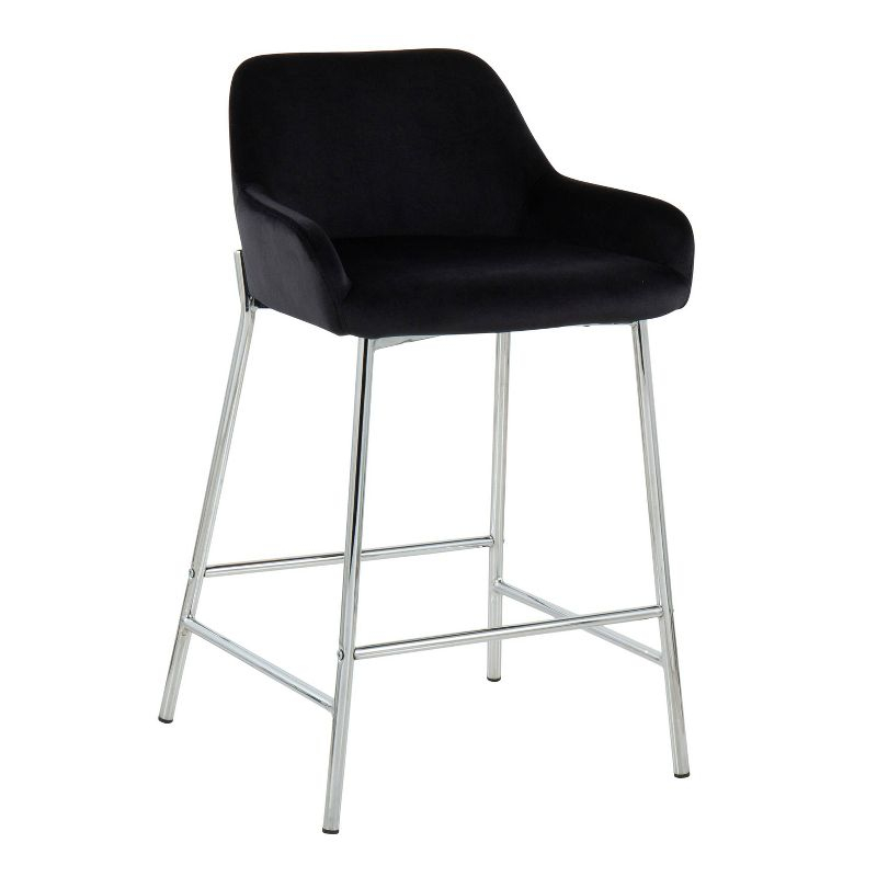 Set of 2 Daniella Metal/Velvet Counter Height Barstools Chrome/Black - LumiSource: Upholstered, Steel Legs, Foam Fill