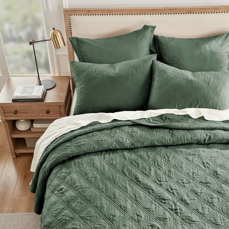 Washed Linen Green Forest Std Quilted Sham w/Flange - Levtex Home