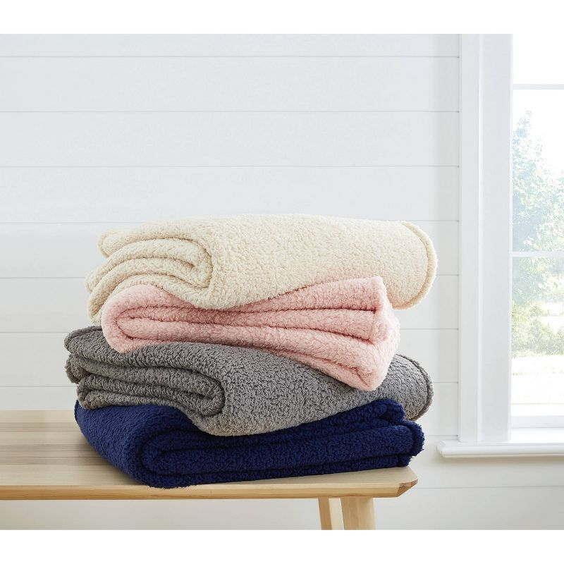 My World Cloud Faux Shearling Throw Blanket Navy: Sensory Friendly, Knitted Polyester, Machine Washable