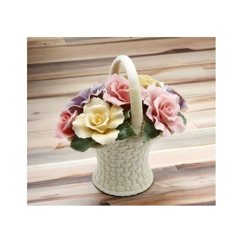 Kevins Gift Shoppe Ceramic Rose Flowers Basket Figurine