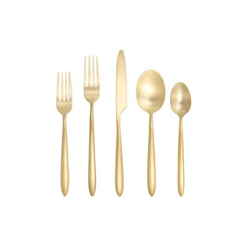 Fortessa Tableware Solutions 5pc Velo Brushed Gold Plated Flatware Set: 18/10 Stainless Steel, Dishwasher-Safe, Service for 1