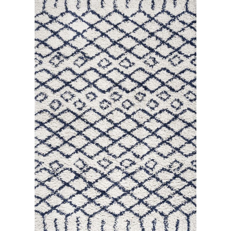 3'x5' Sineu Moroccan Diamond Shag Area Rug, Beige/Navy - JONATHAN Y