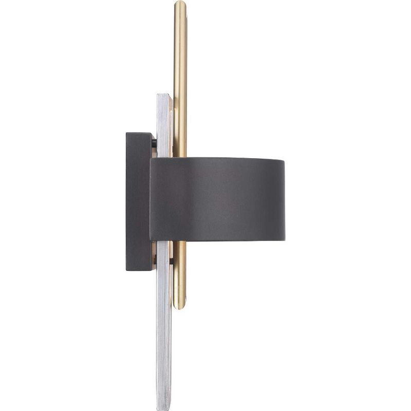 Progress Lighting Adagio 2-Light Wall Sconce, Black, Geometric Pattern, Steel, Damp Rated, Brushed Silver and Brass Accents