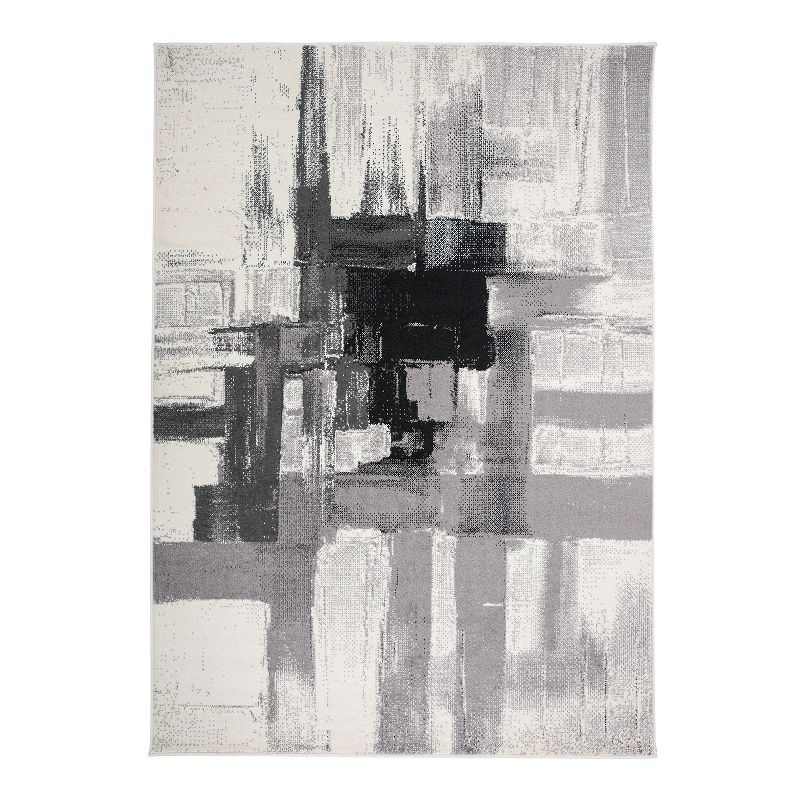World Rug Gallery Contemporary Modern Abstract Black 5' x 7' Area Rug:  Stain-Resistant,  Pet Friendly,  Low Pile,  Indoor Use