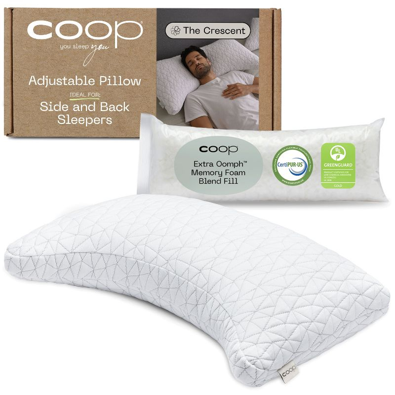 Coop Home Goods The Original Crescent Adjustable Pillow, Queen Bed Pillows for Shoulder, Neck & Head Support - Medium Firm for Back & Side Sleeper