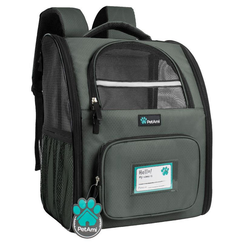 PetAmi Premium Dog Backpack Carrier Small Large Cat Puppies, Ventilated Pet Hiking Travel Bag, Airline Approved Safety Camping Biking (Dark Gray)