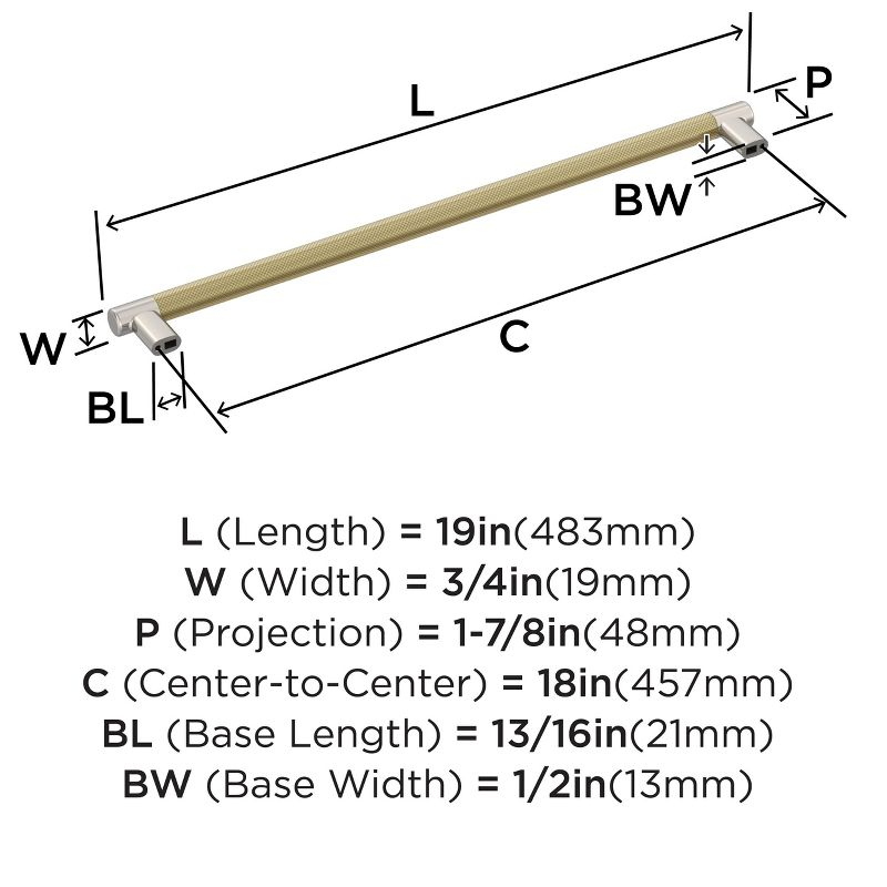 Amerock Esquire 18 inch (457mm) Center-to-Center Polished Nickel/Golden Champagne Appliance Pull