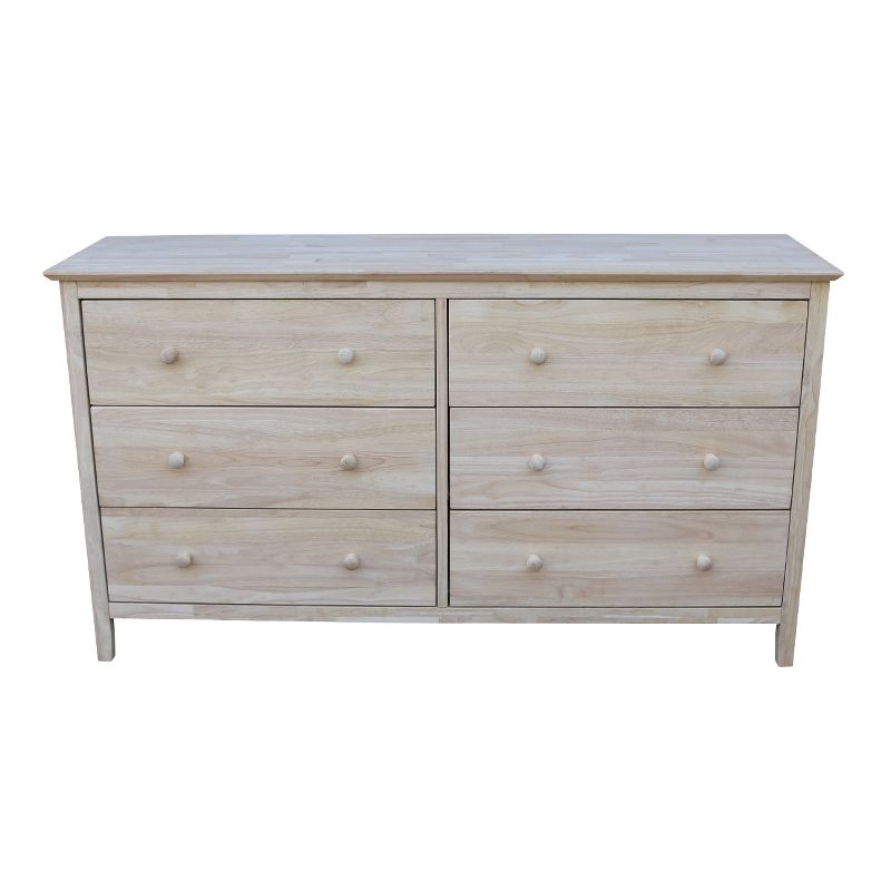 Dresser with 6 Drawers Unfinished - International Concepts: Solid Parawood Bedroom Storage
