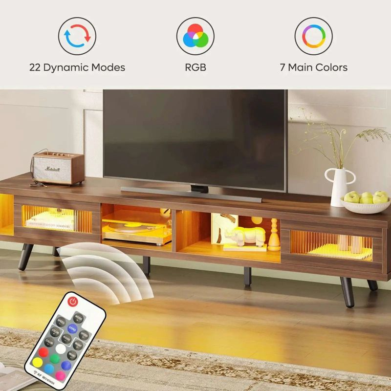 Bestier 70 inch LED Modern Low Profile TV Consoles with storage for living room Ancona Walnut