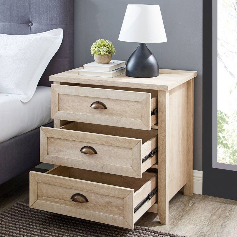 Fontella Transitional 3 Drawer Nightstand White Oak - Saracina Home: Farmhouse Style, MDF, Storage Solution