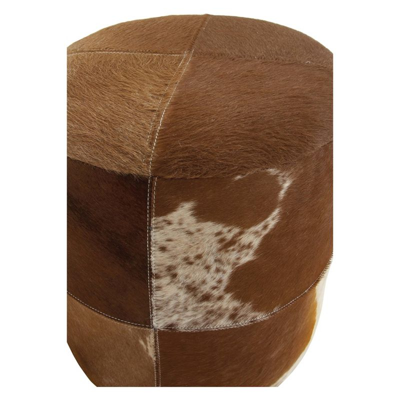 Olivia & May Wood and Leather Rustic Round Ottoman Brown: Contemporary Accent Stool, No Assembly Required