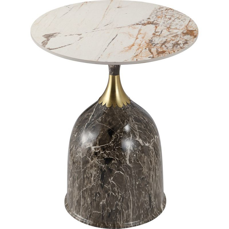 LeisureMod Side Table Round Sintered Stone Top Modern Accent Table with Stainless-Steel Base Chic End Table Oslo Series in Marbled Brown