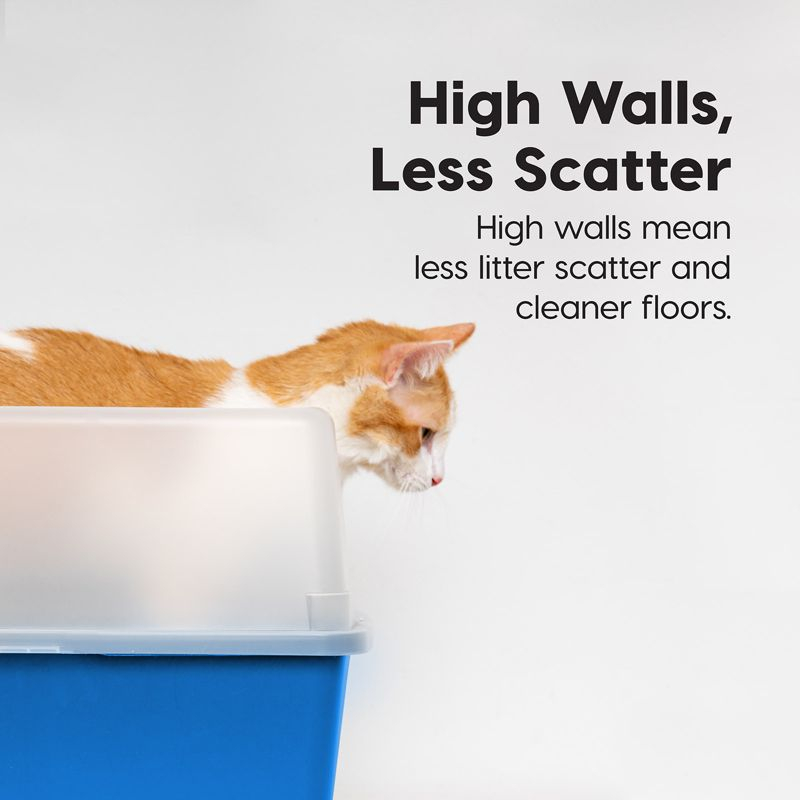 IRIS USA IRIS USA Open Top Cat Litter Tray with Scoop and Scatter Shield, Cat Litter Pan, Blue