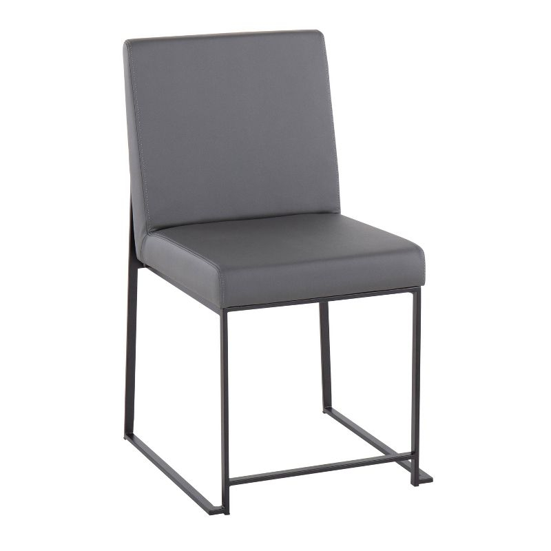 Set of 2 High Back Fuji Dining Chairs Leather/Steel Black/Gray - LumiSource: Upholstered, Modern, Armless
