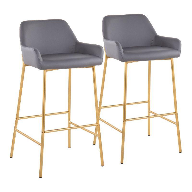 Set of 2 Daniella Metal Faux Leather Barstools Gold/Gray - LumiSource: Upholstered, Fixed Height, with Back