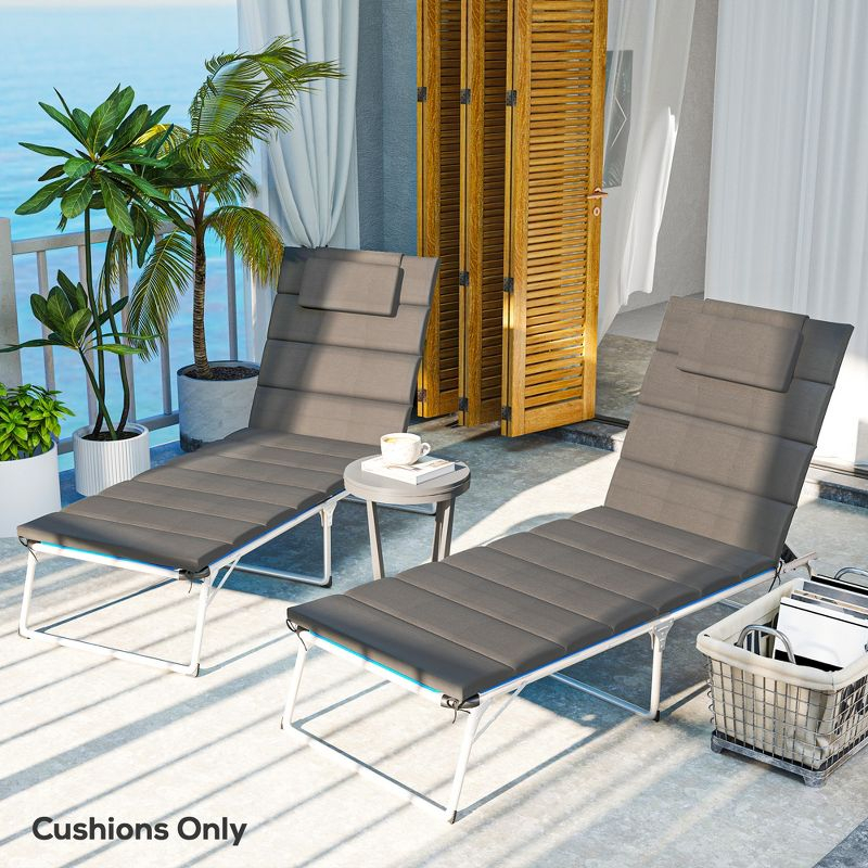 Outsunny Foldable Lounge Chair Cushion Set of 2, UPF50+ 230gsm Olefin and 25D High-Density Foam, Chaise Lounge Cushion Set, 80" x 26", Dark Gray
