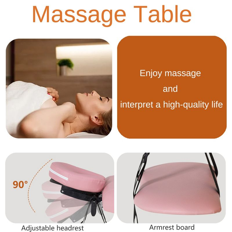 FDW Massage Bed 73 Inches Long Height Adjustable Massage Table W/Sheet Cradle Bolster Portable 2 Folding Massage Salon Table Hanger Tattoo Bed,Pink
