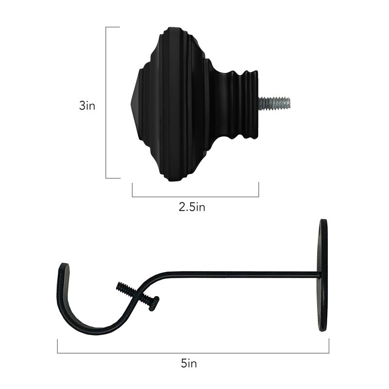 Florence 1" Window Drapery Single Curtain Rod with Stacked Square Finial - 28"-48" - Black - Elrene Home Fashions