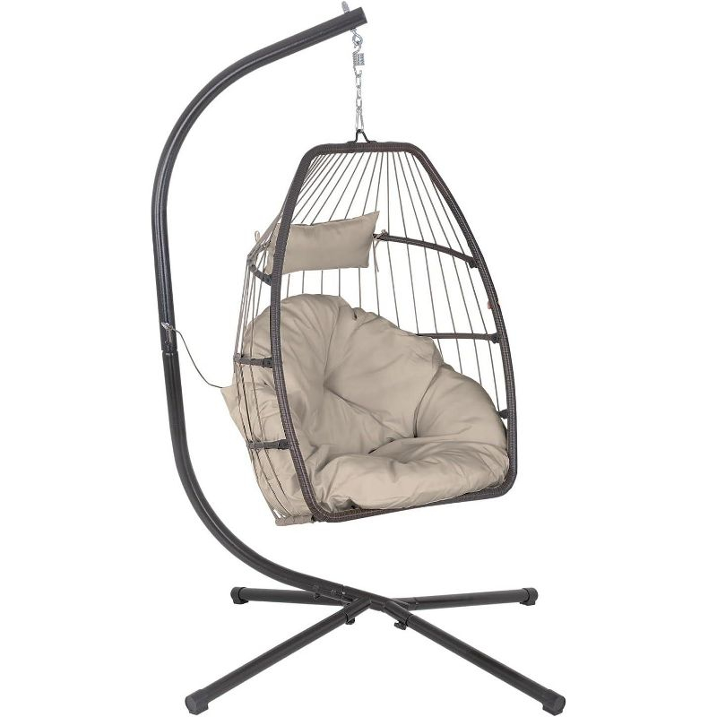 FDW Egg Hanging Chair with Stand Hammock Chair Hanging Patio Swing Chair UV Resistant Cushion for Indoor Bedroom Outdoor Garden Backyard Balcony(Tan)