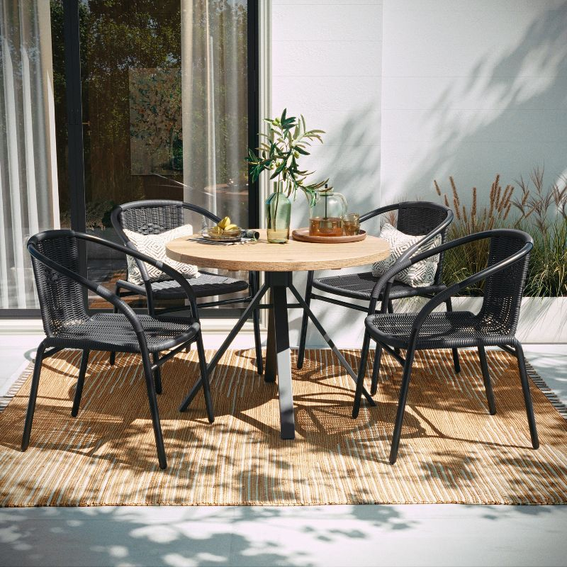Flash Furniture Lila 4 Pack Gray Rattan Indoor-Outdoor Restaurant Stack Chair