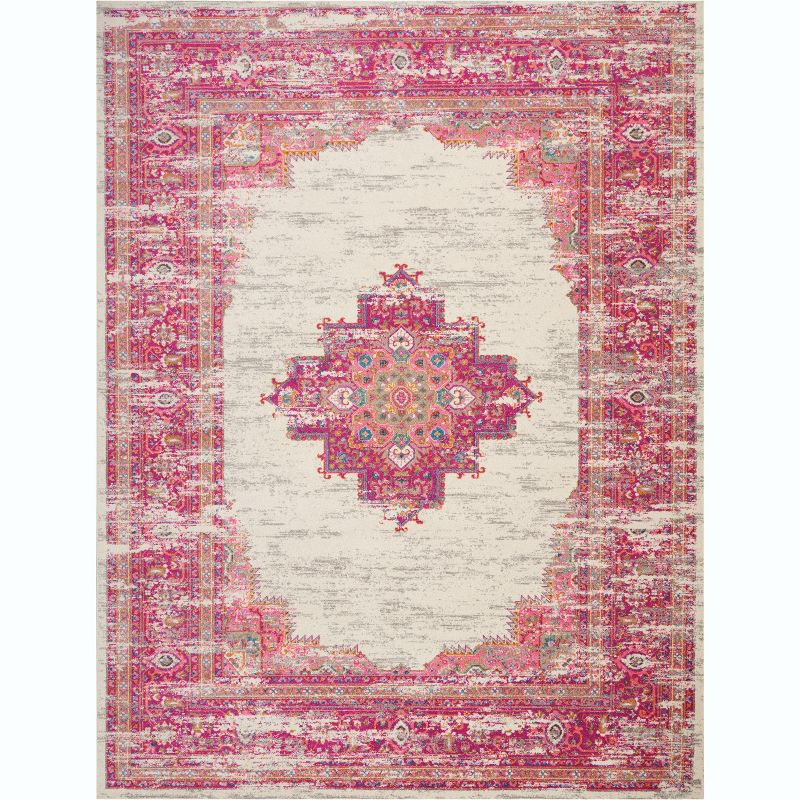 Nourison Passion Medallion Bohemian Indoor Rug Ivory/Fuchsia 9' x 12'