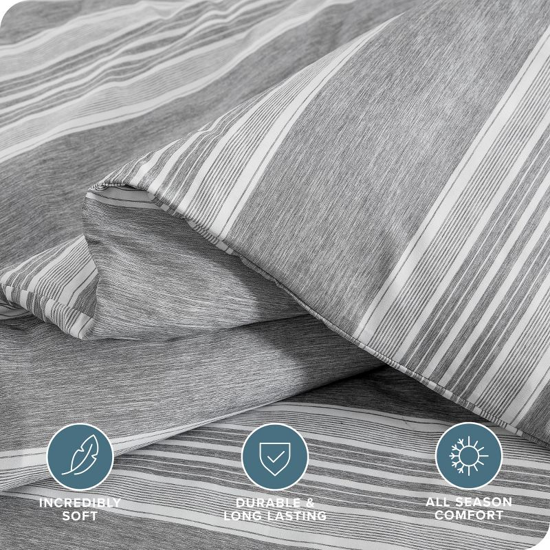 Twin/Twin XL Stripe - Heather Charcoal Double Brushed Duvet Cover Set by Bare Home