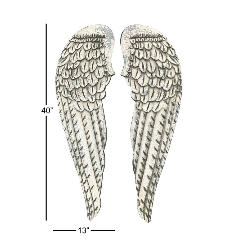 Wood Bird Carved Wings Wall Decor Set of 2 White - Olivia & May: MDF Vintage Style, Angel Relief Sculpture