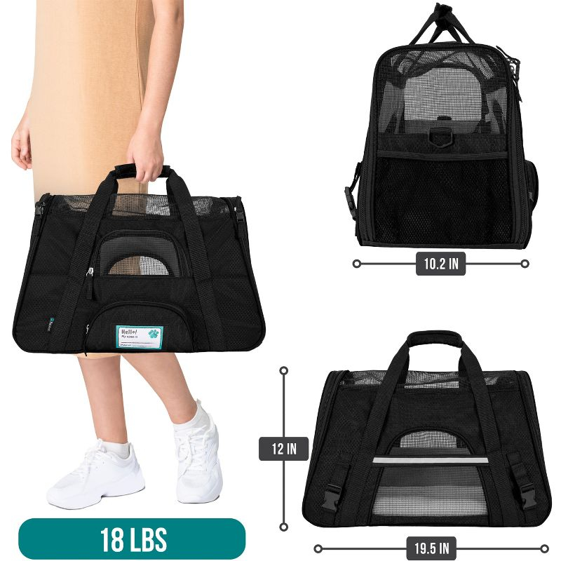 PetAmi Airline Approved Pet Carrier for Cat Dog, Soft Sided Travel Supplies Accessories, Ventilated Carrying Bag Kitten Puppy (Black, Large)