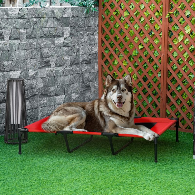PawHut 48" x 36" Elevated Breathable Dog Bed Portable Pet Cot w/ Carry Bag Metal Frame Breathable Mesh Indoor and Outdoor Red