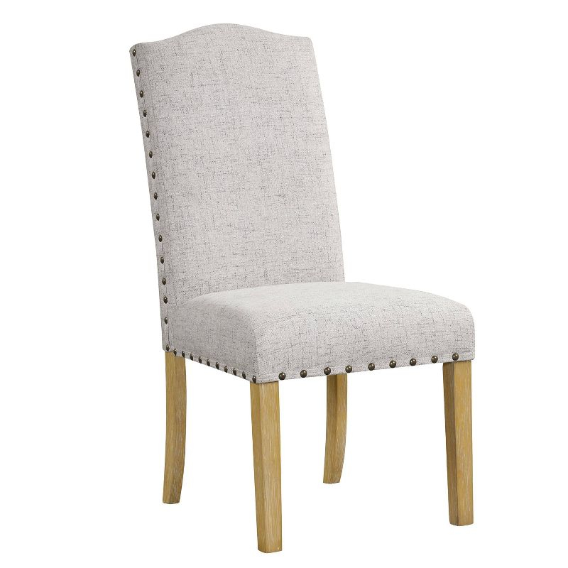 HomePop Set of 2 Curved Top Parson Dining Chairs Neutral: Nailhead Trim, Polyester Upholstery, Plywood Frame