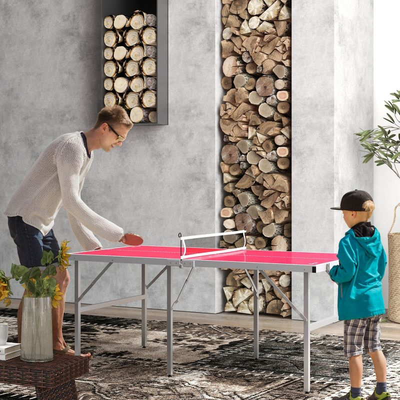 Soozier Mini Ping Pong Table Set for Outdoor and Indoor, Foldable Table Tennis Table with Net, 2 Paddles, 3 Balls, Easy Assembly, Red