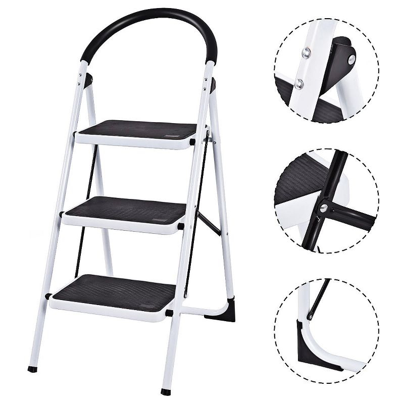Costway 3 Step Lightweight Ladder HD Platform Foldable Stool 330 LB Cap. Saving Space