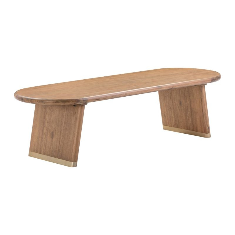 TOV Furniture Samantha Acacia Bench with Boucle Seat in Cognac