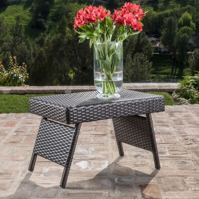 Thira Wicker Adjustable Folding Side Table - Mocha - Christopher Knight Home: Patio Furniture, Water-Resistant